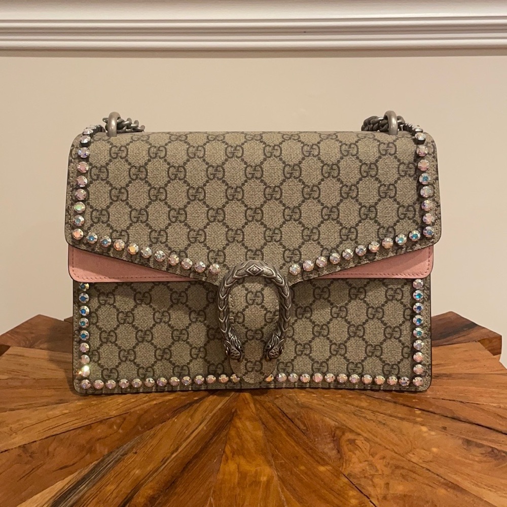 GUCCI GG Supreme Monogram Pink Crystal Dionysus